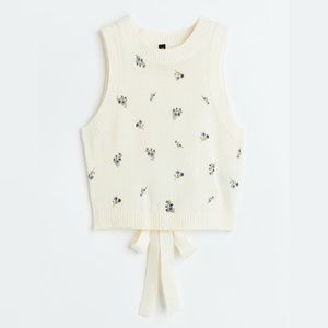 H&M Tie-detail Floral Sweater Knit Top
